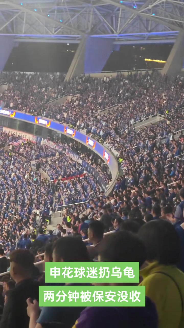 申花球迷在看臺扔毛絨龜自娛自樂，結(jié)果被保安沒收