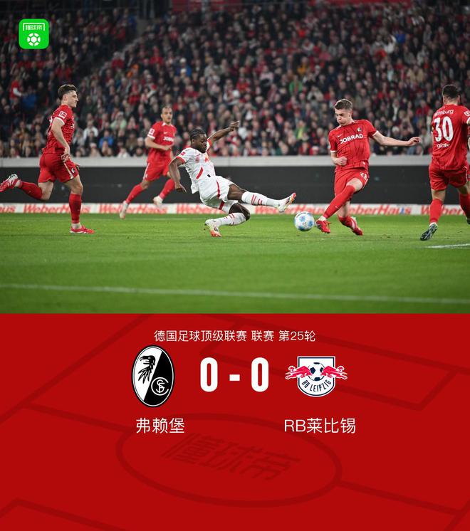 萊比錫客場(chǎng)平弗賴堡，四輪不勝，霍勒險(xiǎn)情頭球。
