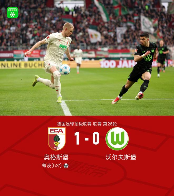 奧格斯堡勝狼堡，蒂茨破門，澤西格爾助攻，兩連勝！