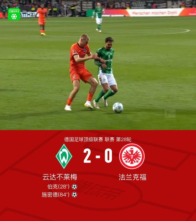 不萊梅勝法蘭克福，施密德助攻，伯克進(jìn)球，2-0