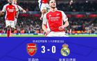 阿森納勝皇馬3-0，賴斯雙響任意球，梅里諾進(jìn)球。